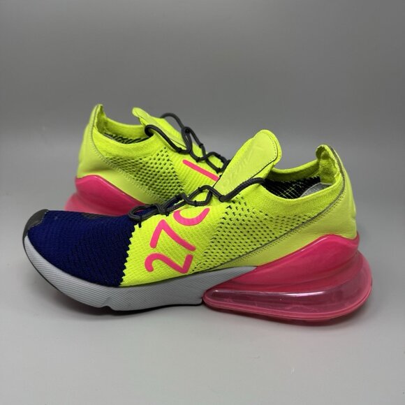 Nike Air Max 270 Flyknit "Volt Racer Blue Hot Punch" AO1023-501 Men's 9.5 - Picture 2 of 9